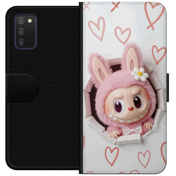 Samsung Galaxy A03s Lompakkokotelo Labubu Sydän Taustakuva Pop Mart Rakkausteema Hahmodesign Suosittu Motiivi Keräilytaideteossarja