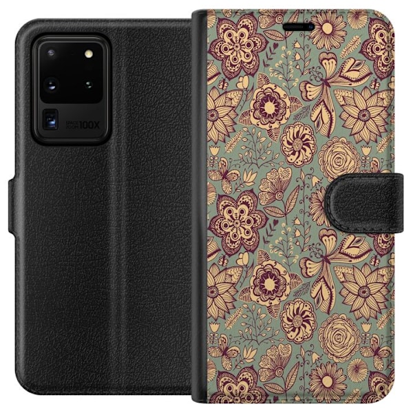Samsung Galaxy S20 Ultra Lompakkokotelo Vintage Kukat