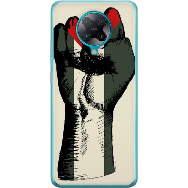 Xiaomi Poco F2 Pro Gennemsigtig cover Hånd bundet i Palæstinas farver - kraftfuldt symbol for frihedsbevægelsen