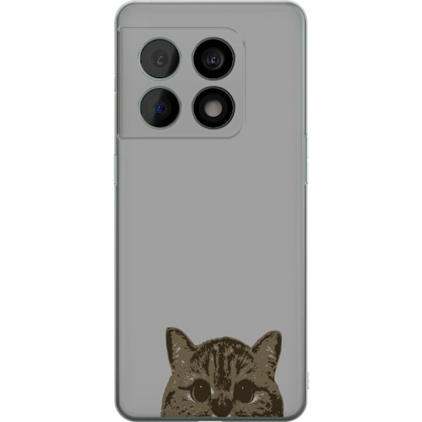 OnePlus 10 Pro Genomskinligt Skal Grå Kattblick – stilren kattdesign med grå bakgrund