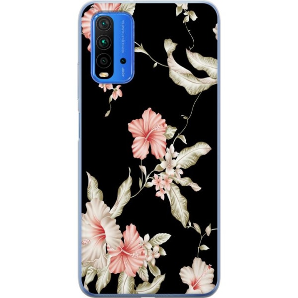 Xiaomi Redmi 9T Gennemsigtig cover Floral Mønster Sort