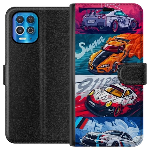 Motorola Edge S Lompakkokotelo Nopeat Autot - Piirretty Kuvio