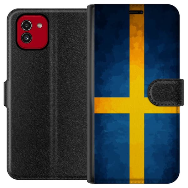 Kompatibelt Plånboksfodral till Samsung Galaxy A03 Svenska flaggan blå