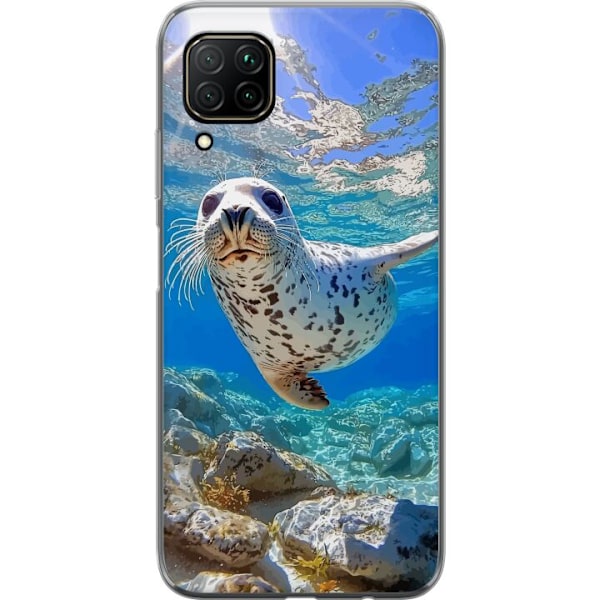 Huawei P40 lite Genomskinligt Skal Säl Hav Simmande Djurmotiv Natur Vattenmotiv Blå Design Marint Tema Populärt Motiv Djurliv