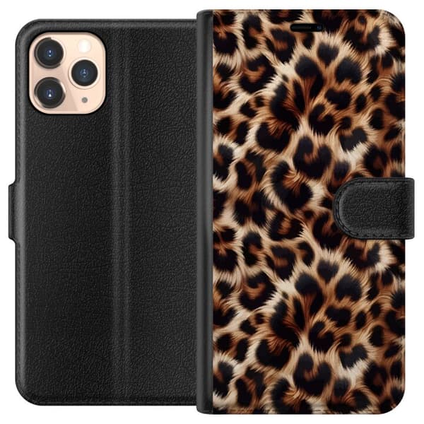 Kompatibel Tegnebogsetui til Apple iPhone 11 Pro Nær billede af leopardmønster med bløde pelsdetaljer i brune og sorte nuancer
