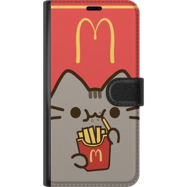 Kompatibel Tegnebogsetui til Apple iPhone 8 Plus Tegnet kat med pommes frites - katteillustration i gråt og pink grå