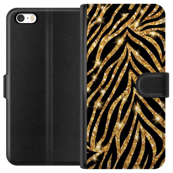 Kompatibel Tegnebogsetui til Apple iPhone 5 Guld & Glitter