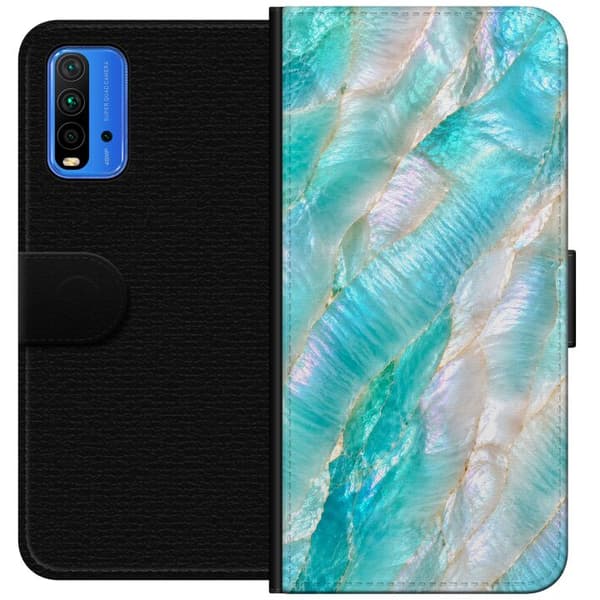 Kompatibel Tegnebogsetui til Xiaomi Redmi Note 9 4G Turkis perlemorsgrafik turkis