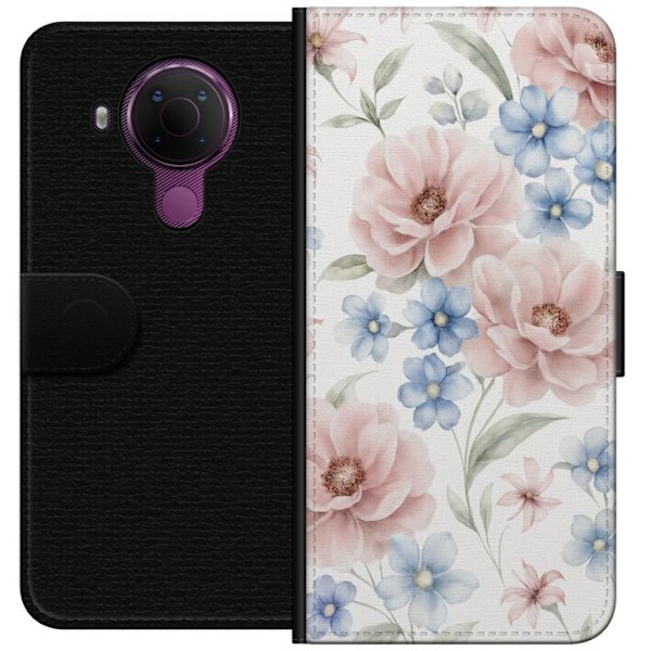 Nokia 5.4 Lompakkokotelo Romanttiset kukat