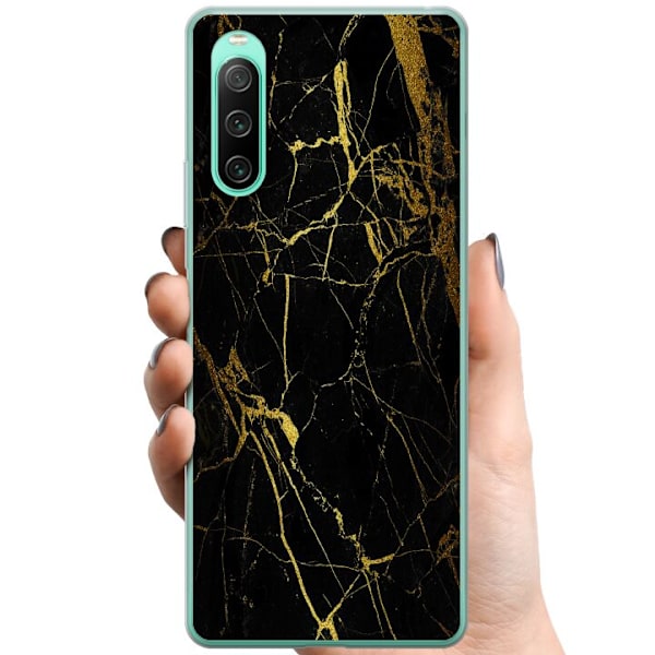 Sony Xperia 10 IV TPU Mobilcover Marmor Sort & Guld