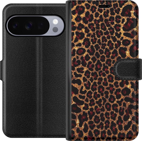 Kompatibelt Plånboksfodral till Google Pixel 10 Pro Guldfärgad glitterleopard guld