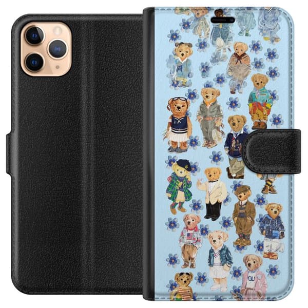 Kompatibel Tegnebogsetui til Apple iPhone 11 Pro Max Søde bamser i trendy tøj med blå blomster blå