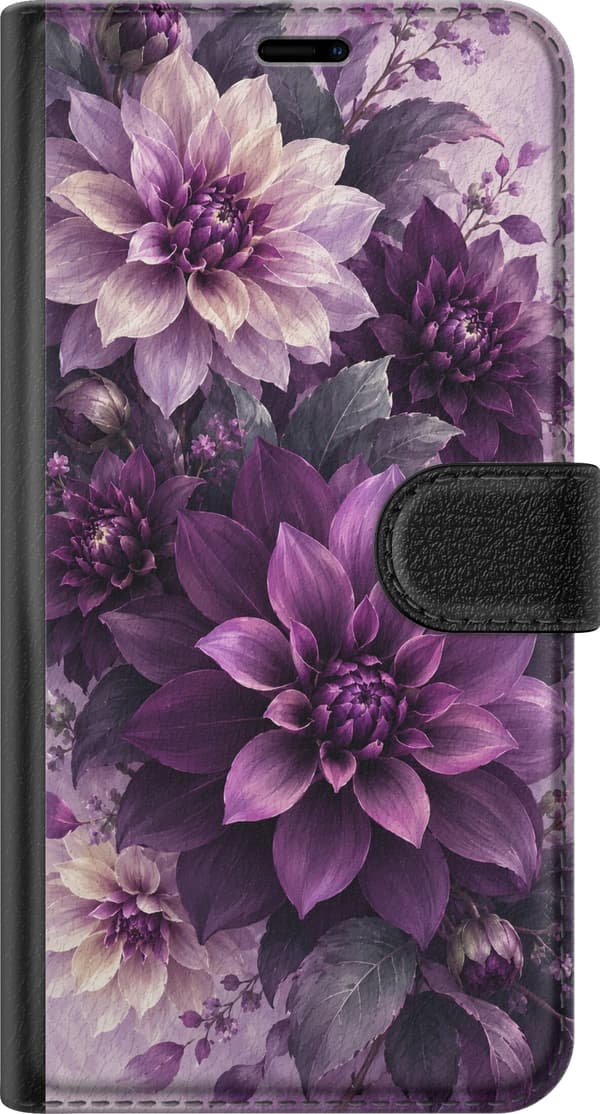 Kompatibelt Lommeboketui til Samsung Galaxy A54 Lilla georginer lila