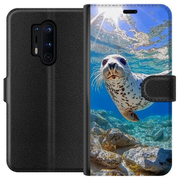 OnePlus 8 Pro Plånboksfodral Säl Hav Simmande Djurmotiv Natur Vattenmotiv Blå Design Marint Tema Populärt Motiv Djurliv