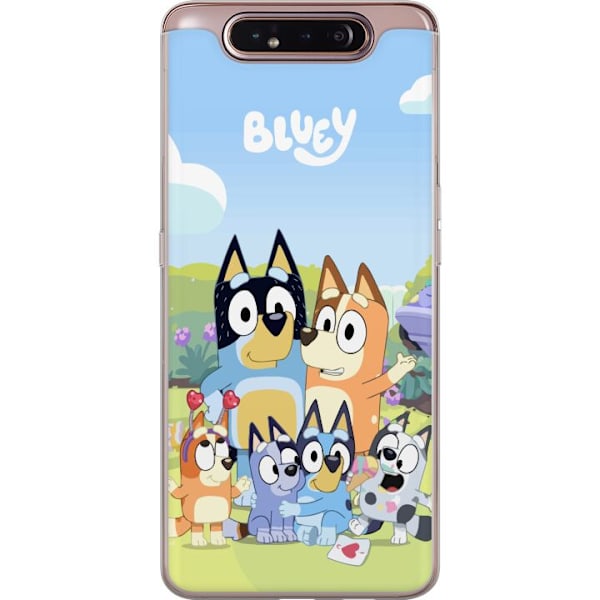 Samsung Galaxy A80 Genomskinligt Skal Bluey mobilskal med hela familjen i färgglad design