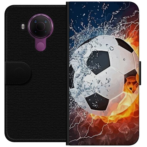 Nokia 5.4 Plånboksfodral Fotboll Eld