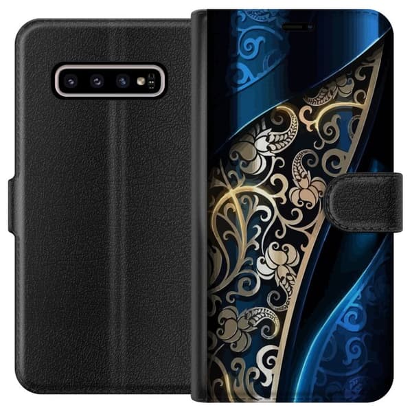 Kompatibel Tegnebogsetui til Samsung Galaxy S10+ Blå og Guld