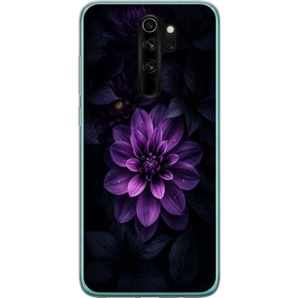 Kompatibelt Mobildeksel til Xiaomi Redmi Note 8 Pro  Dramatisk lilla blomsten med blanke vanndråper og mørke blader i dype fiolettoner lila