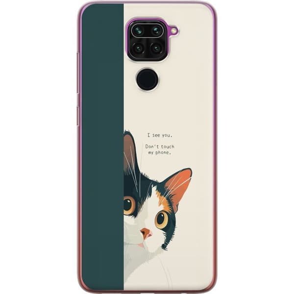 Kompatibelt Mobilskal till Xiaomi Redmi Note 9 Katt som kikar fram beige