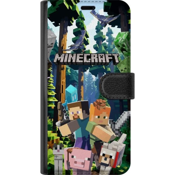 Kompatibelt Plånboksfodral till OnePlus 8 Pro Minecraft mobilskal med skog och figurer i pixelstil