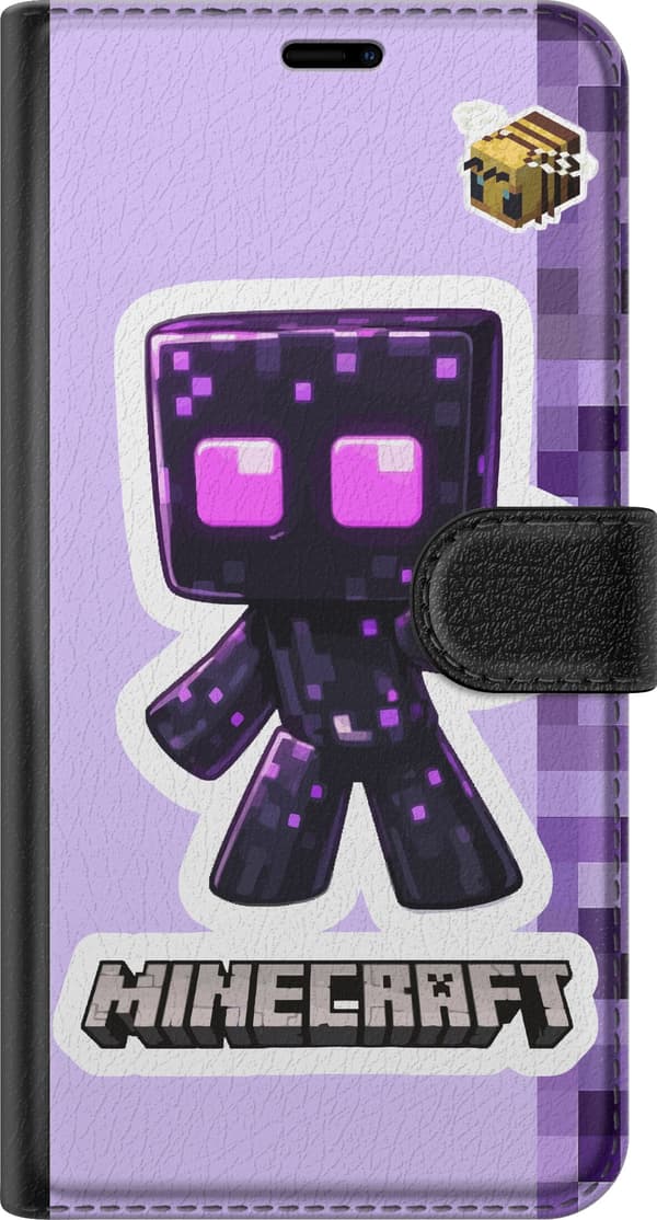 Kompatibel Tegnebogsetui til Apple iPhone 16 Lilla pixelkarakter med bi- og spilinspireret design mod en lyserødviolet baggrund lilla