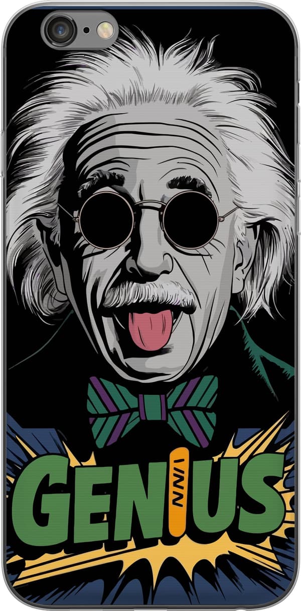 Kompatibel Mobilcover til Apple iPhone 6s Plus Tegnet Albert Einstein med solbriller, udstrakt tunge og grøn Genius-tekst sort