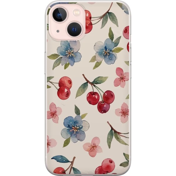 Apple iPhone 13 Genomskinligt Skal Bär & Blommor – mönster med blå blommor och skogsbär