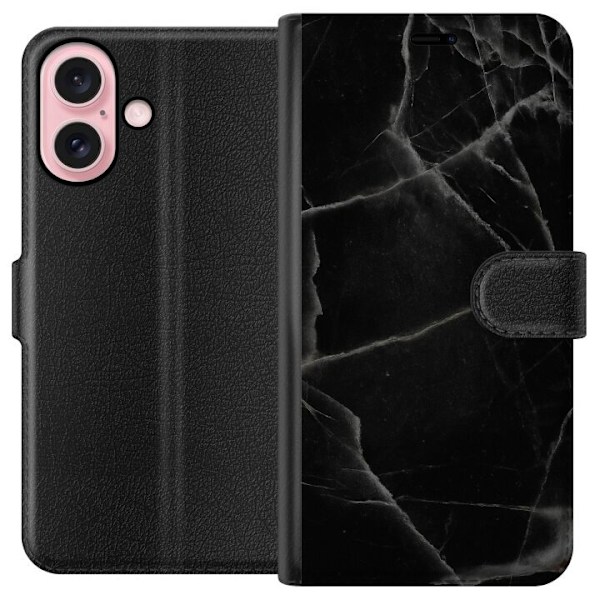 Apple iPhone 16 Tegnebogsetui Sort marmor