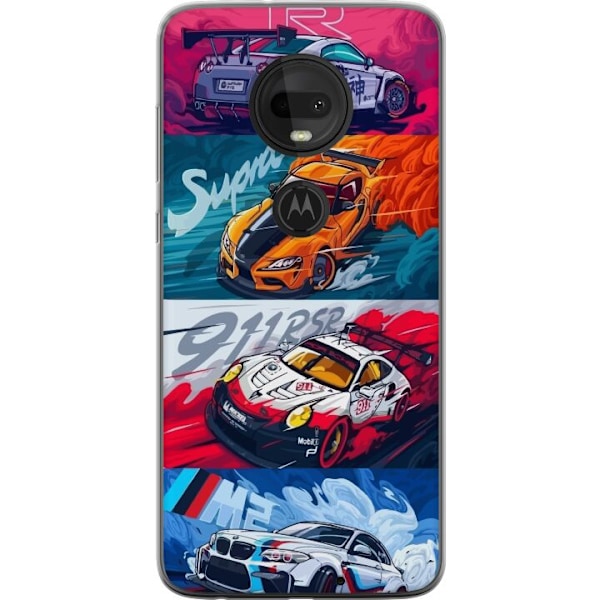 Motorola Moto G7 Läpinäkyvä kuori Nopeat Autot - Piirretty Kuvio Toiminnalla