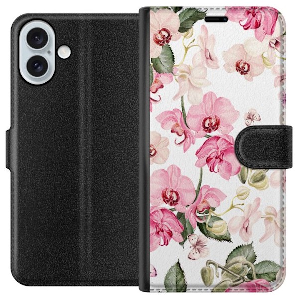 Apple iPhone 16 Plus Tegnebogsetui Rosa blomster