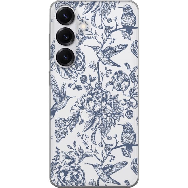 Samsung Galaxy S25 Genomskinligt Skal Blomster & Fåglar – romantiskt mönster i vintage-stil