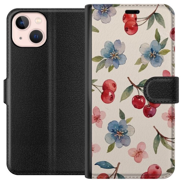 Apple iPhone 13 Lommeboketui Bær & Blomster - mønster med bl