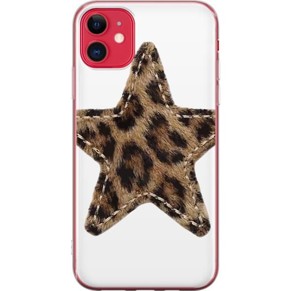 Kompatibel Mobilcover til Apple iPhone 11 Stjernemotiv med brunt og sort leopardmønster samt dekorative sømdetaljer brun