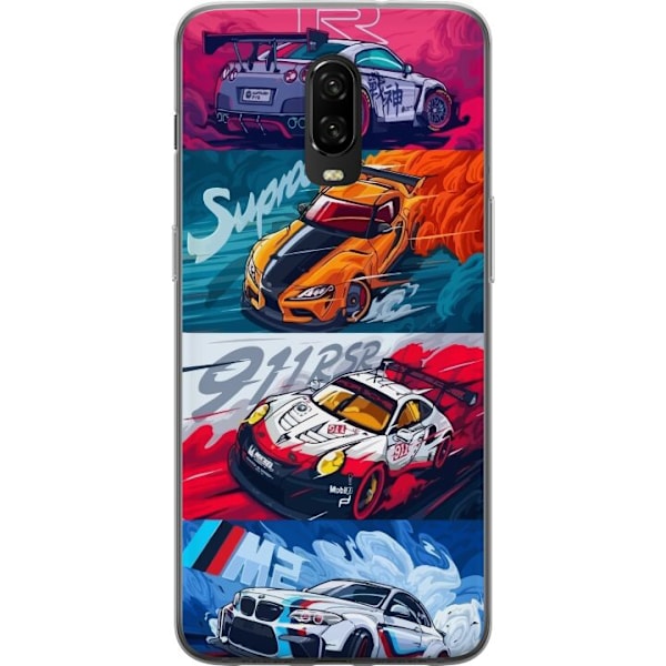 OnePlus 6T Läpinäkyvä kuori Nopeat Autot - Piirretty Kuvio