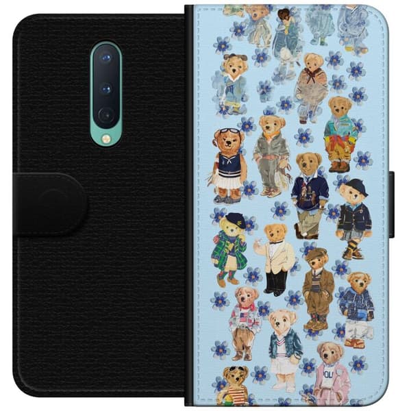 Kompatibel Tegnebogsetui til OnePlus 8 Søde bamser i trendy tøj med blå blomster blå