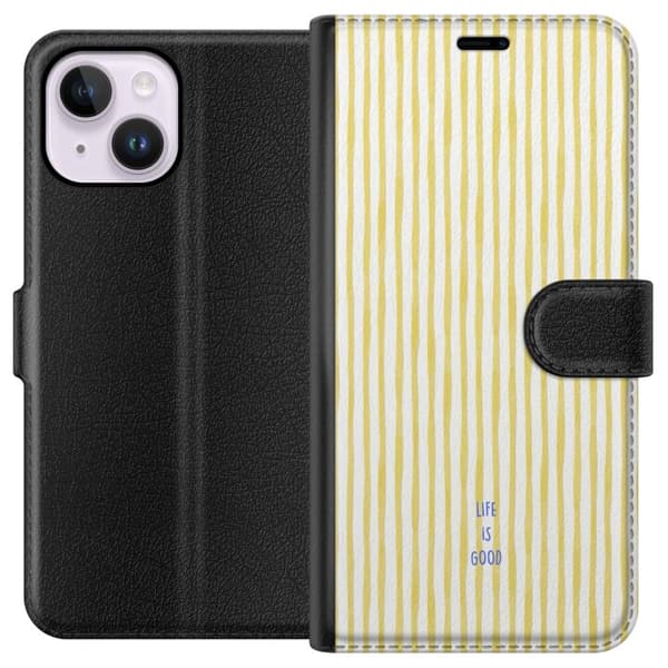 Kompatibel Tegnebogsetui til Apple iPhone 15 Plus Life Is Good gul
