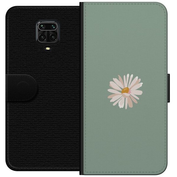 Xiaomi Redmi Note 9S Plånboksfodral Grön Minimalblomma – stilren blomma på grön bakgrund