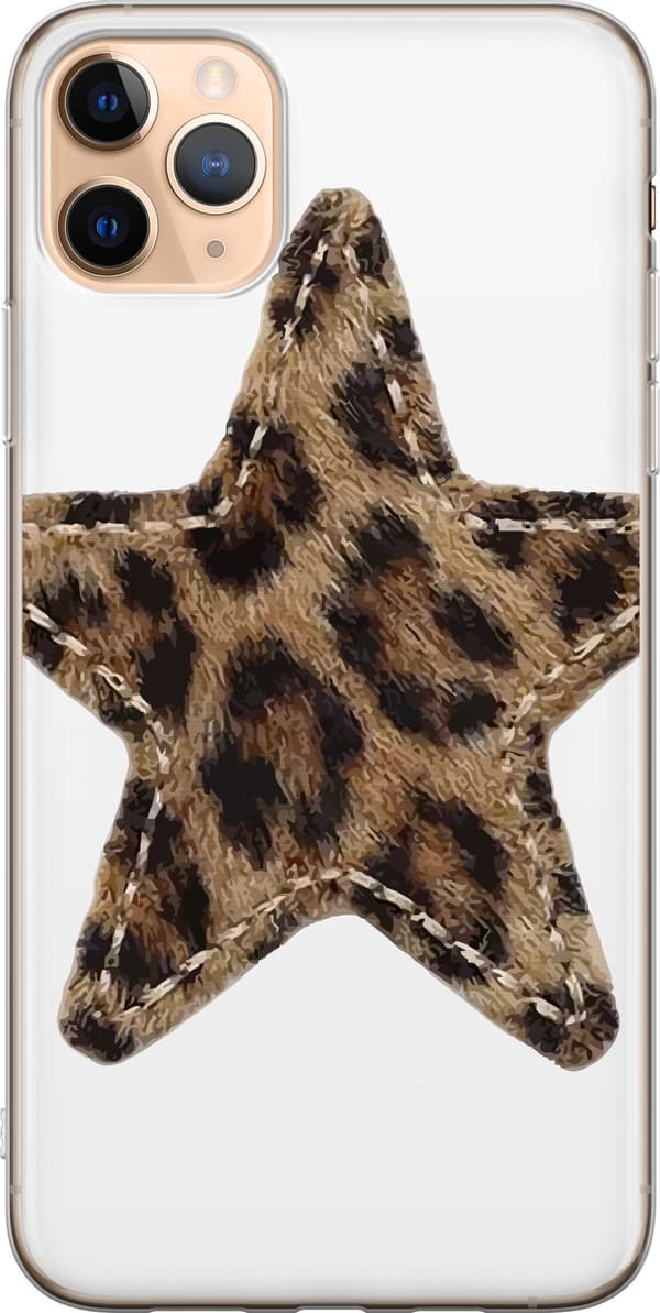 Kompatibelt Mobildeksel til Apple iPhone 11 Pro Max Stjerne med brunt og svart leopardmønster og dekorative sømmer brun