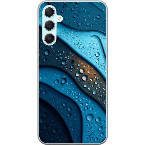 Kompatibelt Mobildeksel til Samsung Galaxy A34 Blå abstrakte bølger med glitrende vanndråper i moderne grafisk design blå