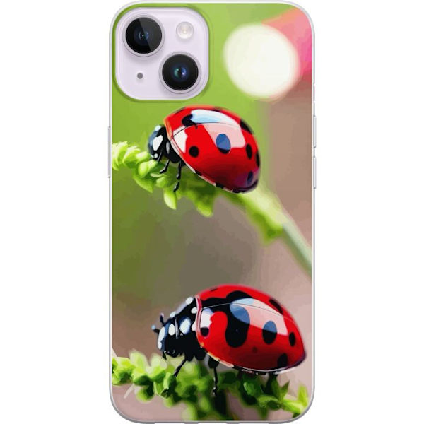 Apple iPhone 15 Plus Genomskinligt Skal Nyckelpiga Insekt Lycka Symbol Naturmotiv Populärt Grafiskt Motiv Dekoration Sommar Tur