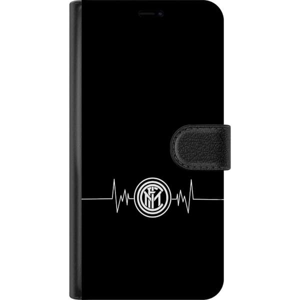 Kompatibel Tegnebogsetui til Apple iPhone 14 Pro Max Fodboldmotiv med hvid pulslinje og geometrisk monogram på sort baggrund sort
