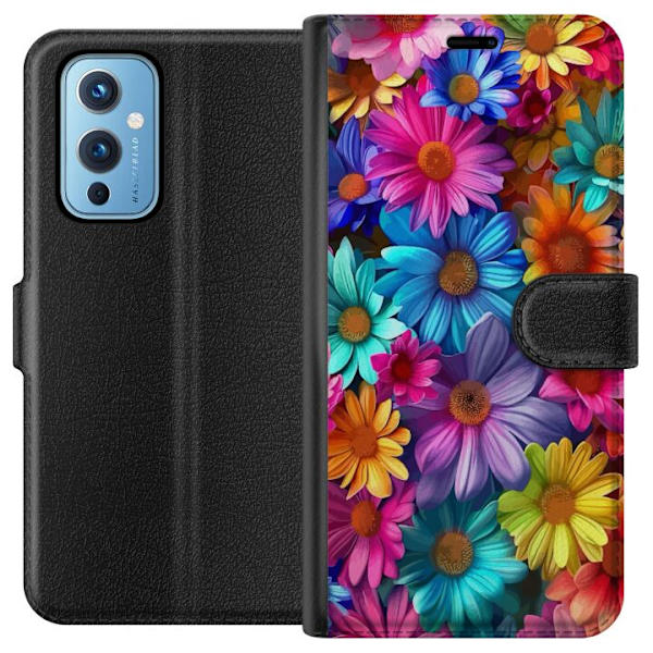 OnePlus 9 Plånboksfodral Gerbera Blommor Färgglad Dekor Blommotiv Populärt Heminredning Färg Rik Väggkonst Design