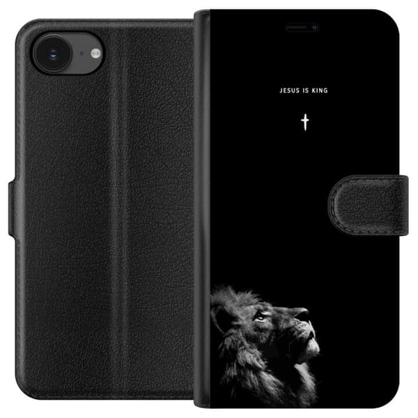 Kompatibel Tegnebogsetui til Apple iPhone 17e Lejon med Jesus is King citat sort