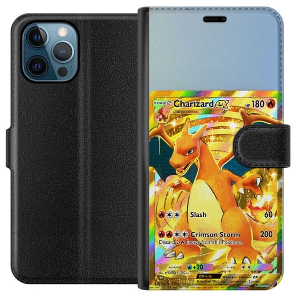 Kompatibel Tegnebogsetui til Apple iPhone 12 Pro Gylden Charizard EX samlerkort med regnbueeffekter guld