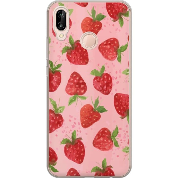Huawei P20 lite Genomskinligt Skal Strawberry Dreams – jordgubbsmönster i retrostil