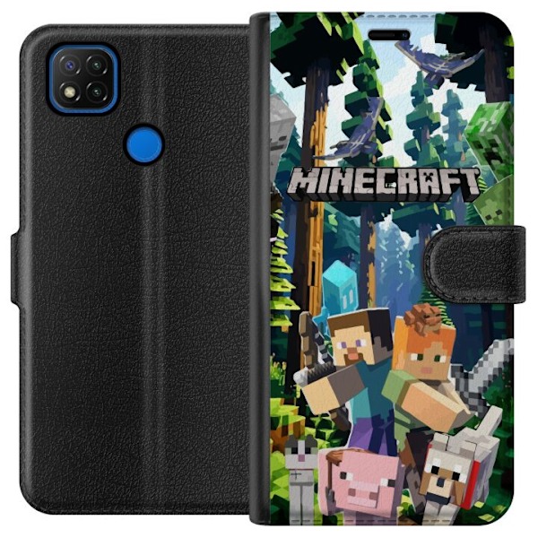 Xiaomi Redmi 9C Lompakkokotelo Minecraft-matkapuhelinkotelo metsällä ja pikselityylisillä hahmoilla