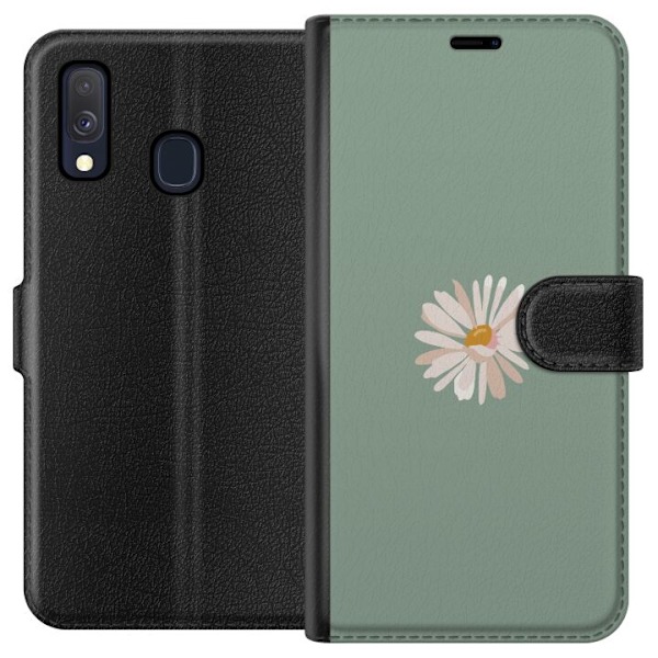 Samsung Galaxy A40 Plånboksfodral Grön Minimalblomma – stilren blomma på grön bakgrund