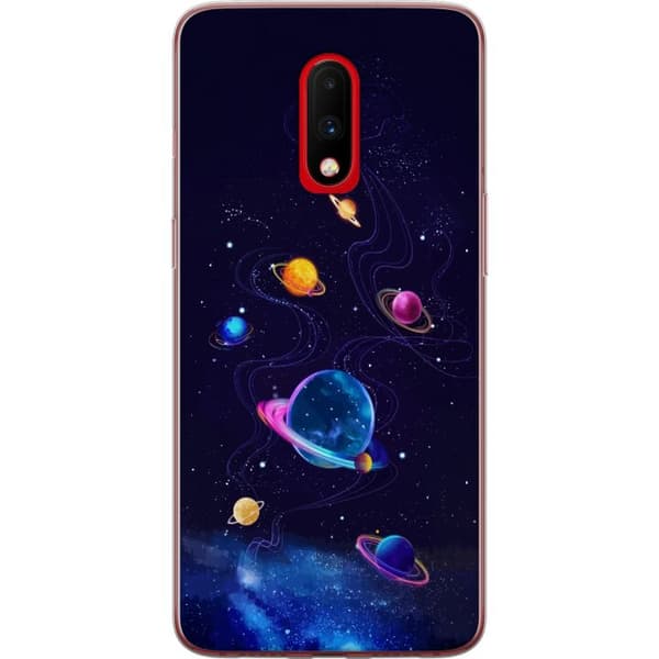 Kompatibelt Mobildeksel til OnePlus 7 Fargerike planeter og stjerner i et animert romlandskap blå