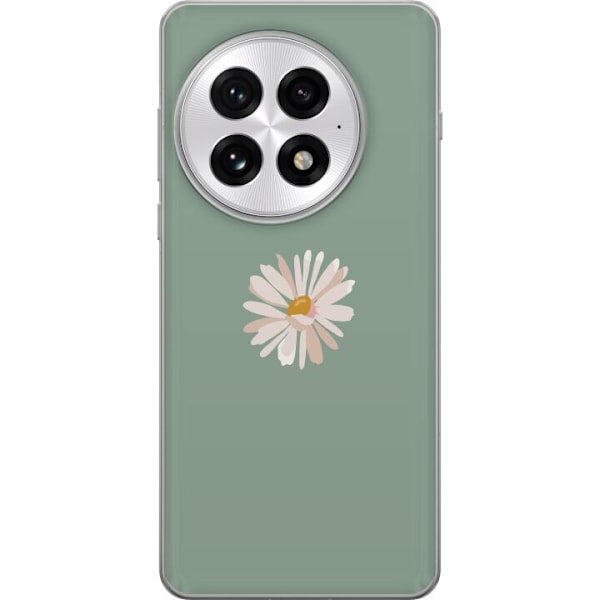 OnePlus 13 Genomskinligt Skal Grön Minimalblomma – stilren blomma på grön bakgrund