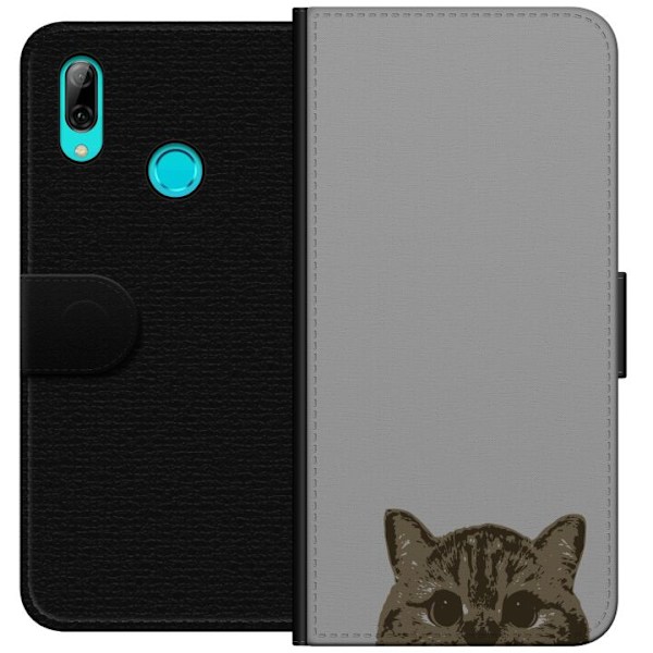 Huawei P smart 2019 Plånboksfodral Grå Kattblick – stilren kattdesign med grå bakgrund
